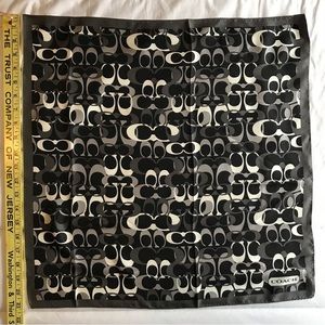 Coach signature silk scarf, black/grey/white 21”x21”